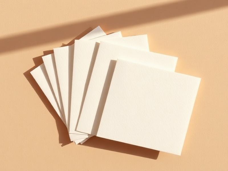 Convites de papel algodão em tom creme dispostos em leque sobre fundo bege